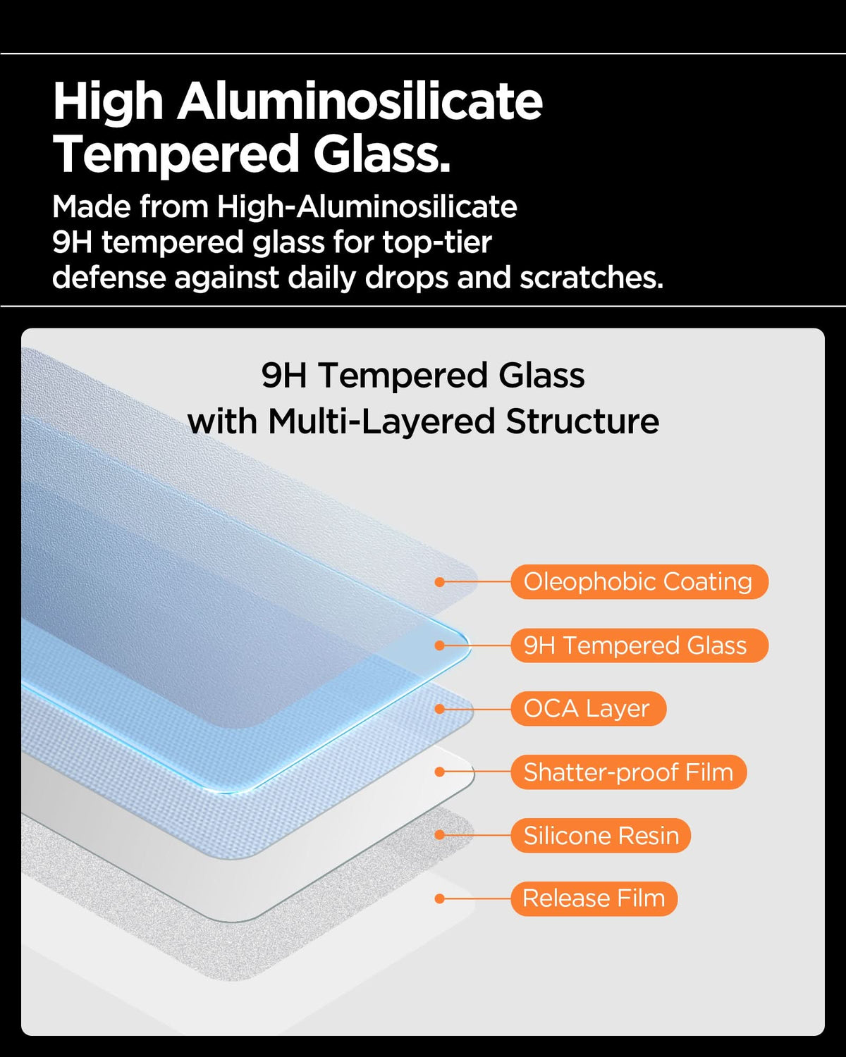 AGL11323- iPhone 17 Series - Glas.tR AlignMaster S showing high aluminosilicate tempered glass. made from high aluminosilicate 9H tempered glass for top tier defense against daily drops and scratches.