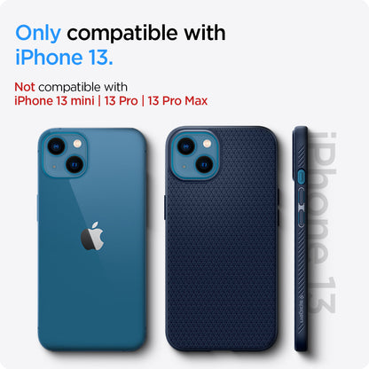 ACS03520 - iPhone 13 Case Liquid Air in navy blue showing the compatibility only with iPhone 13. Not compatible with iPhone 13 mini | 13 Pro | 13 Pro Max