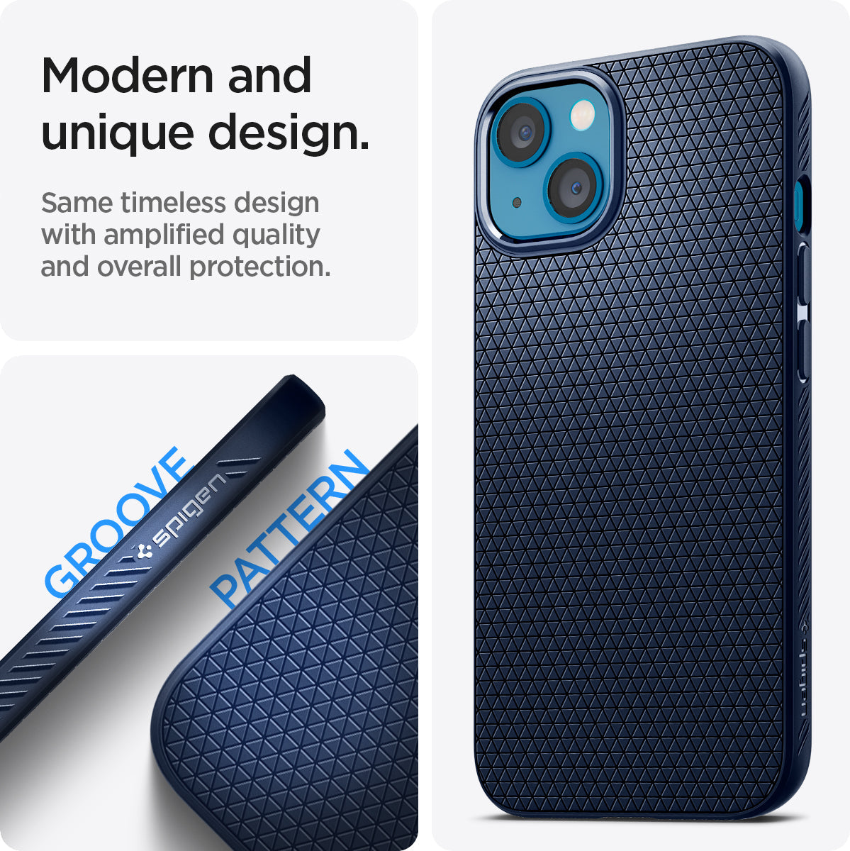 ACS03520 - iPhone 13 Case Liquid Air in navy blue showing the modern, unique design. Same timeless design with amplified quality and overall protection.