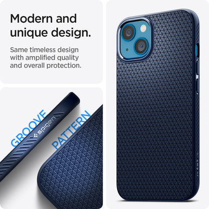 ACS03520 - iPhone 13 Case Liquid Air in navy blue showing the modern, unique design. Same timeless design with amplified quality and overall protection.