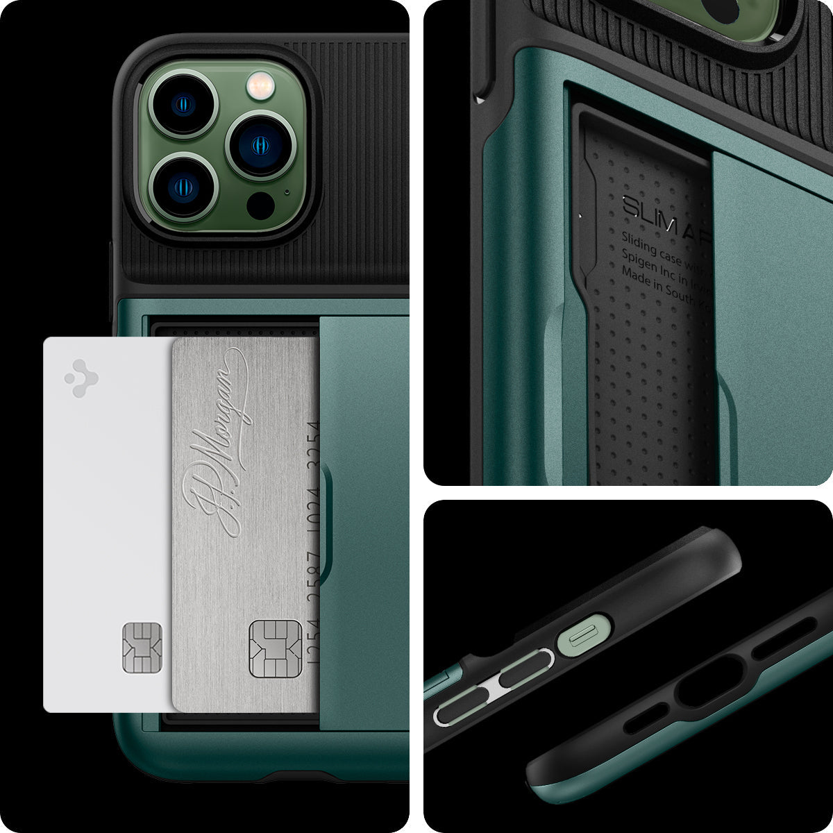 ACS04559 - iPhone 13 Pro Max Case Slim Armor CS in midnight green showing back for the card and case.