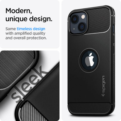 ACS03518 - iPhone 13 Case Rugged Armor in black showing the modern, unique design. Same timeless design with amplified quality and overall protection