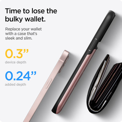 ACS03537 - iPhone 13 Case Slim Armor CS in rose gold showing time to lose the bulky wallet. Replace your wallet with a case that's sleek and slim.