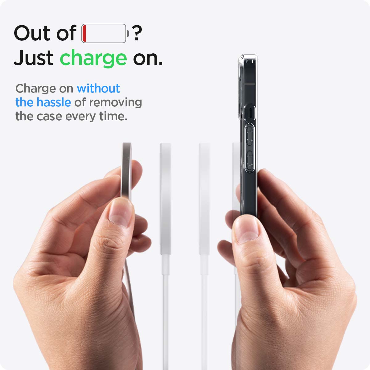 ACS03529 - iPhone 13 Case Ultra Hybrid Mag Safe Compatible in black showing charging on without the hassle of removing the case every time