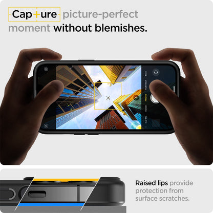 ACS03625 - iPhone 13 Mini Case Ultra Hybrid Matte in frost black showing the raised lips provide protection from surface scratches. Capture picture-perfect moment without blemishes