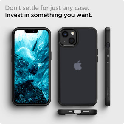 ACS03625 - iPhone 13 Mini Case Ultra Hybrid Matte in frost black showing the back, front, sides and bottom. Don't settle for just any case. Invest in something you want