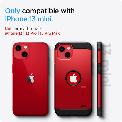 ACS03332 - iPhone 13 Mini Case Tough Armor in red showing the compatibility only with iPhone 13 mini. Not compatible with iPhone 13 | 13 Pro | 13 Pro Max