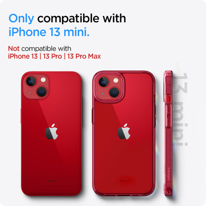 ACS03319 - iPhone 13 Mini Case Ultra Hybrid in red crystal showing the compatibility only with iPhone 13 mini. Not compatible with iPhone 13 | 13 Pro | 13 Pro Max