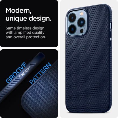 ACS03202 - iPhone 13 Pro Max Case Liquid Air in navy blue showing the modern, unique design. Same timeless design with amplified quality and overall protection.
