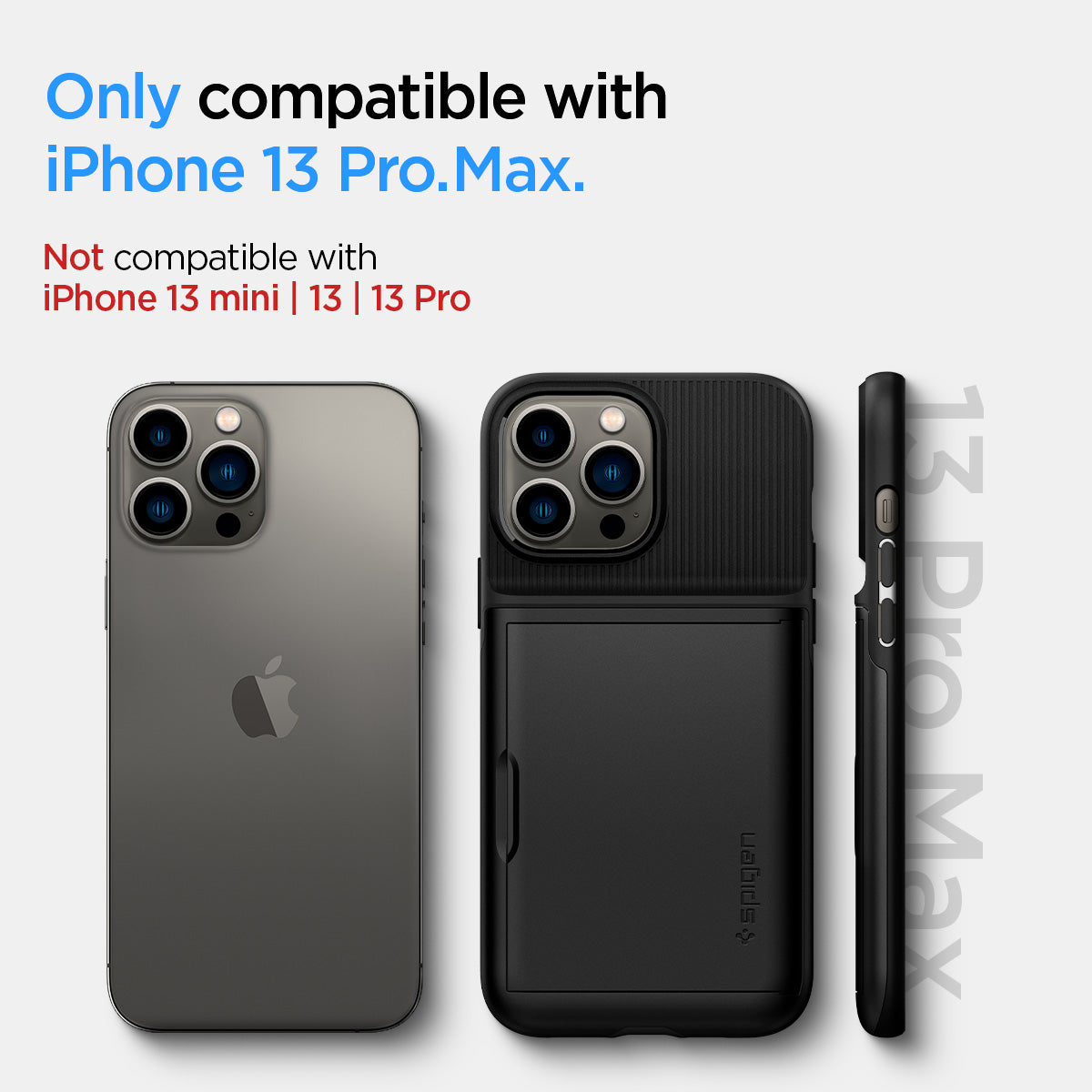 ACS03218 - iPhone 13 Pro Max Case Slim Armor CS in black showing only compatible with iPhone 13 pro max. not compatible with iPhone 13 mini, 13, 13 pro