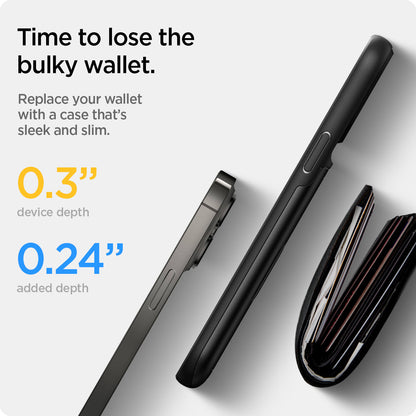 ACS03274 - iPhone 13 Pro Case Slim Armor CS in black showing time to lose the bulky wallet. Replace your wallet with a case that's sleek and slim.