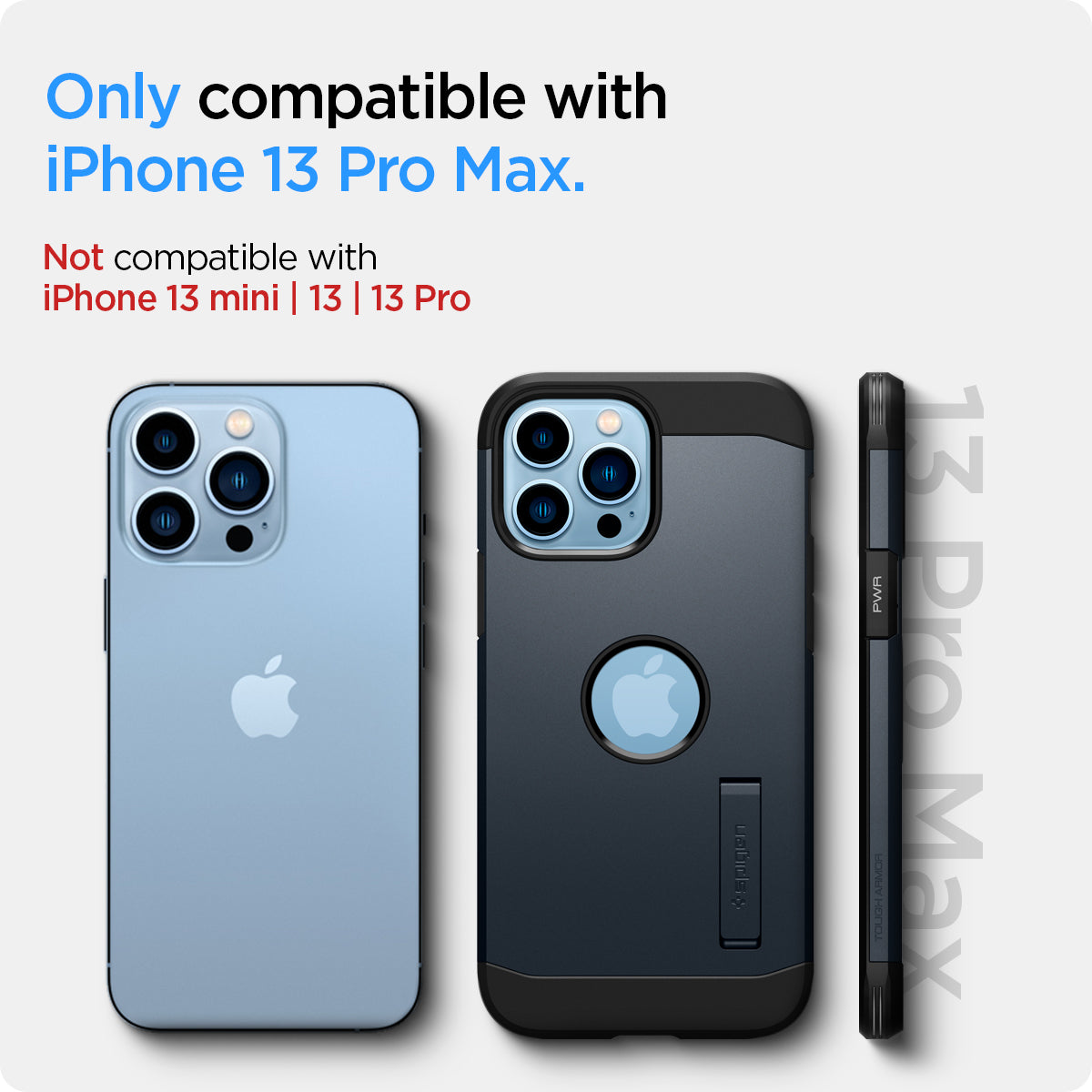 ACS03223 - iPhone 13 Pro Max Case Tough Armor in metal slate showing the compatibility only with iPhone 13 Pro Max. Not compatible with iPhone 13 mini | 13 | 13 Pro
