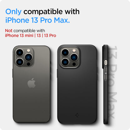 ACS03674 - iPhone 13 Pro Max Case Thin Fit in black showing the compatibility only with iPhone 13 Pro Max. Not compatible with iPhone 13 mini | 13 | 13 Pro