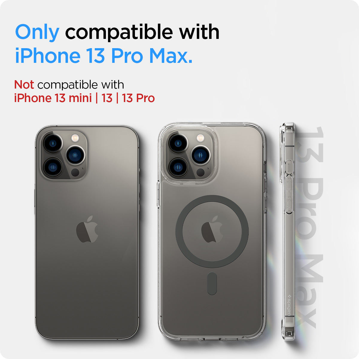 ACS03211 - iPhone 13 Pro Max Case Ultra Hybrid Mag Safe Compatible in graphite showing the compatibility only with iPhone 13 Pro Max. Not compatible with iPhone 13 mini | 13 | 13 Pro
