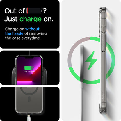 ACS03211 - iPhone 13 Pro Max Case Ultra Hybrid Mag Safe Compatible in graphite showing charging on without the hassle of removing the case every time