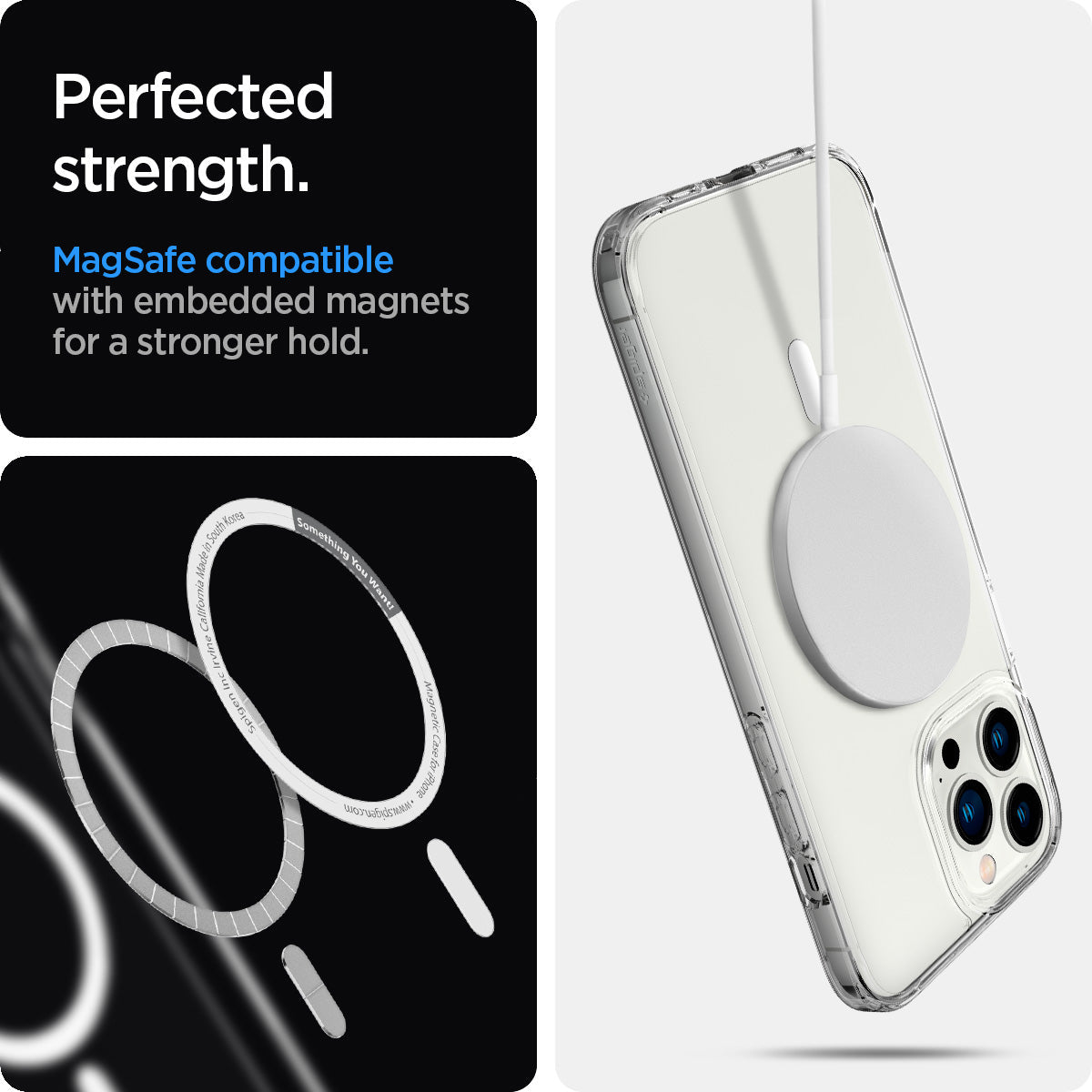 ACS03210 - iPhone 13 Pro Max Case Ultra Hybrid Mag Safe Compatible in white showing the perfected strength. MagSafe compatible with embedded magnets for a stronger hold