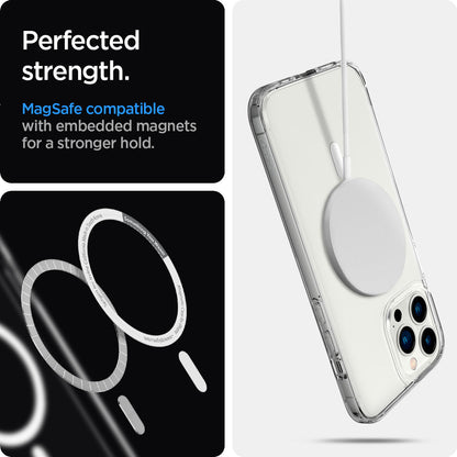 ACS03210 - iPhone 13 Pro Max Case Ultra Hybrid Mag Safe Compatible in white showing the perfected strength. MagSafe compatible with embedded magnets for a stronger hold