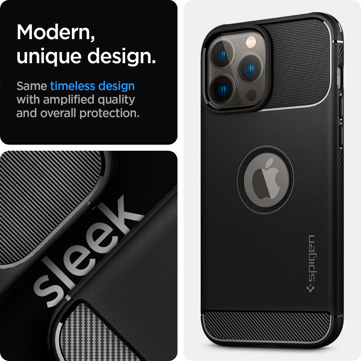 ACS03257 - iPhone 13 Pro Case Rugged Armor in black showing the modern, unique design. Same timeless design with amplified quality and overall protection