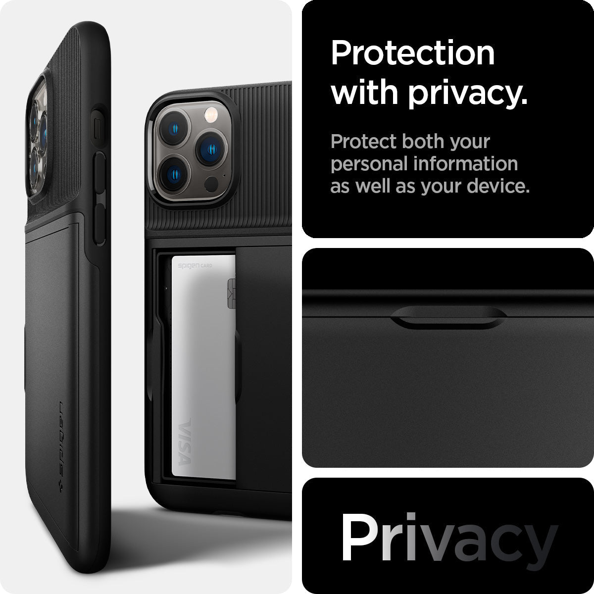 ACS03536 - iPhone 13 Case Slim Armor CS in black showing protection with privacy. Protect both your personal information as well as your device. Privacy.