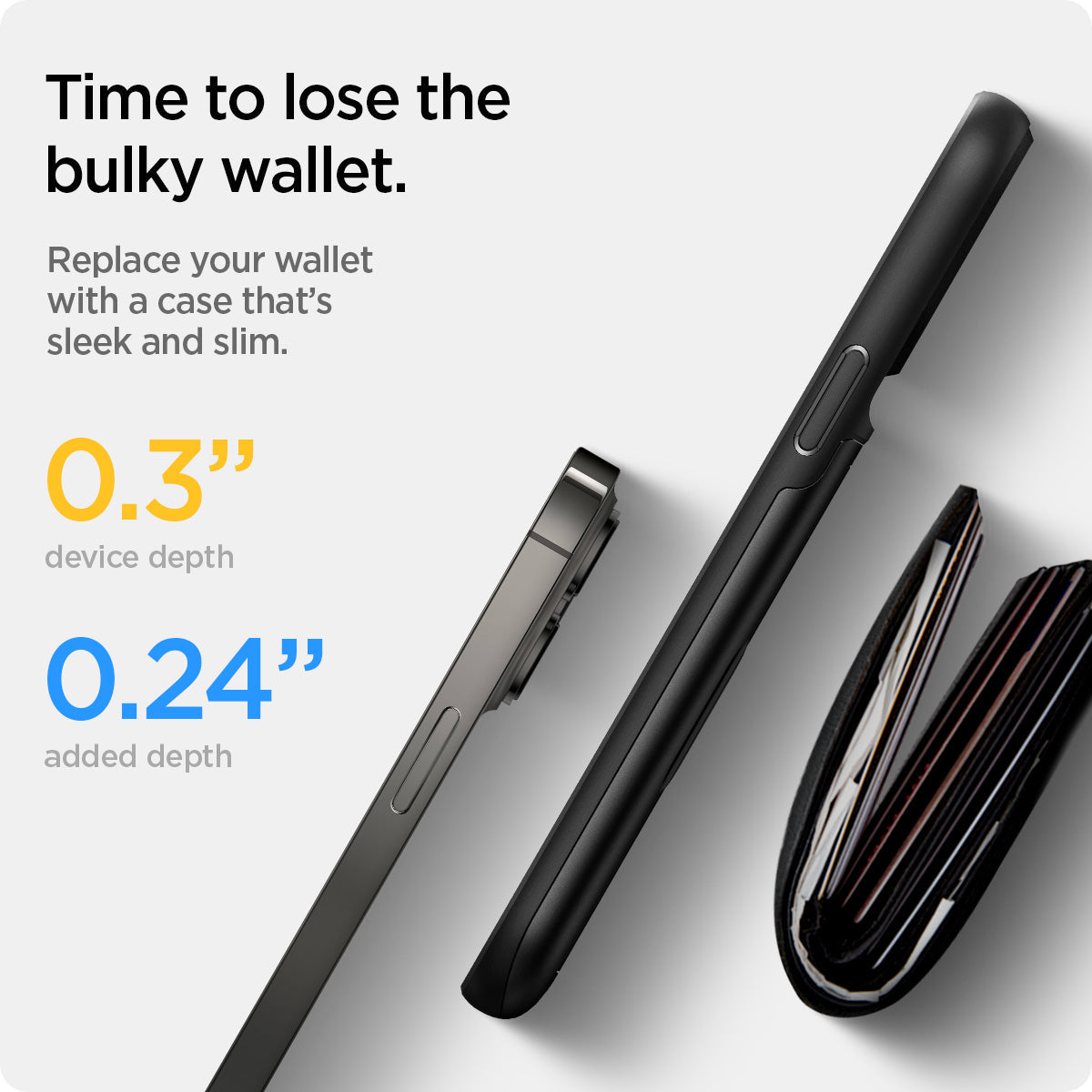ACS03536 - iPhone 13 Case Slim Armor CS in black showing time to lose the bulky wallet. Replace your wallet with a case that's sleek and slim.