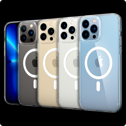ACS03267 - iPhone 13 Pro Case Ultra Hybrid Mag Safe Compatible in white showing the multiple cases back and partial front showcasing different colors of the devices