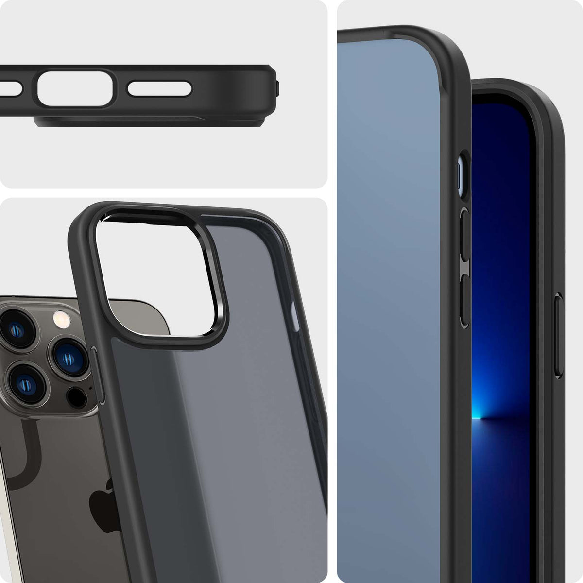 ACS03621 - iPhone 13 Pro Case Ultra Hybrid Matte in frost black showing the different angles