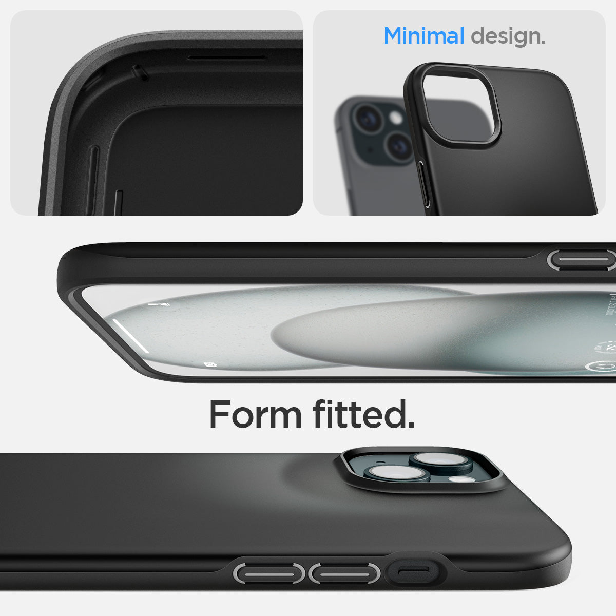 ACS06639 - iPhone 15 Plus Case Thin Fit in black minimal design. form fitted.