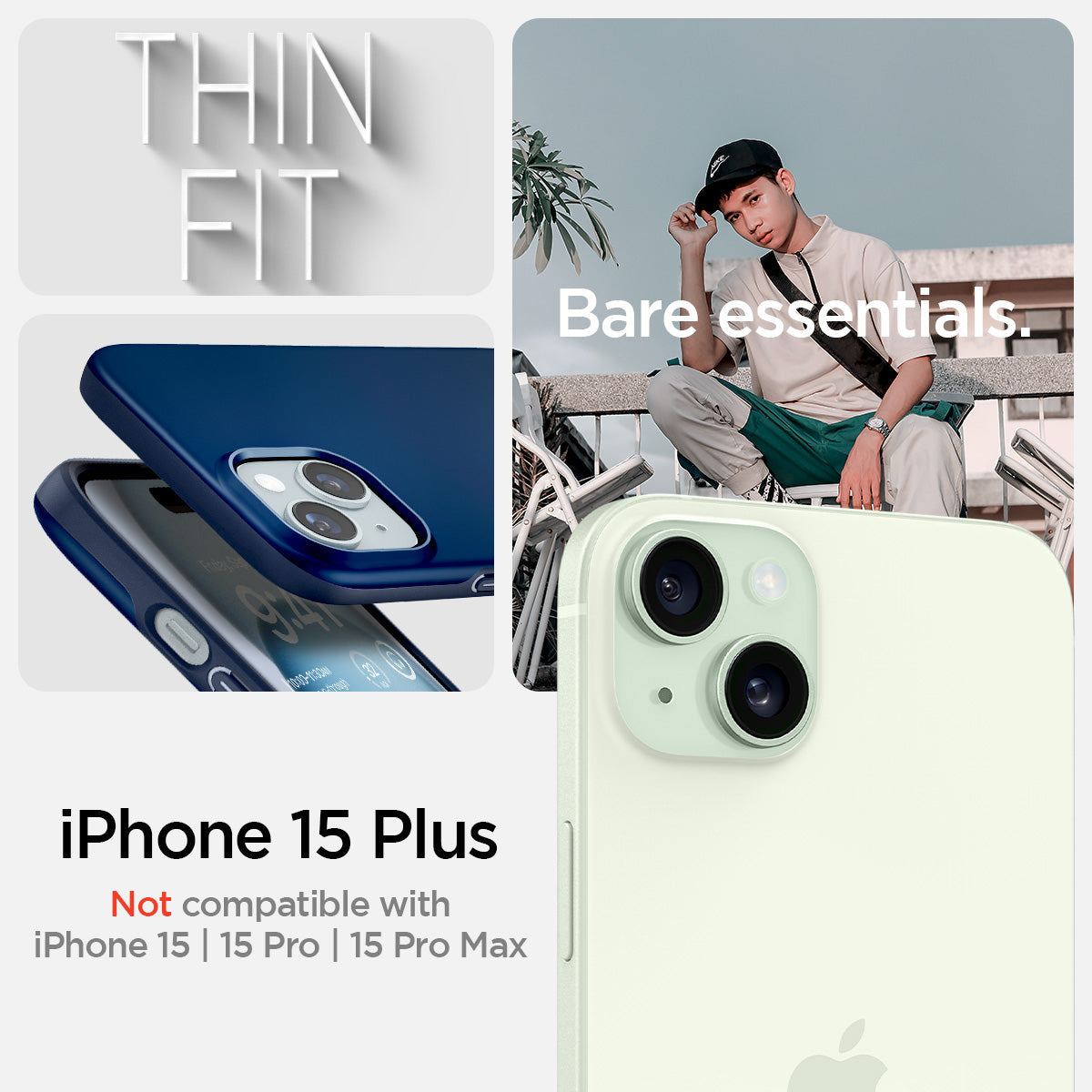ACS06640 - iPhone 15 Plus Case Thin Fit in navy blue Thin Fit in black thin fit. Bare essentials. compatibility only with iPhone 15 Plus. Not compatible with iPhone 15 | 15 Pro | 15 Pro Max