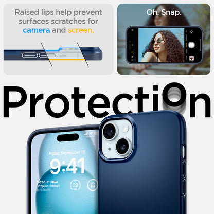 ACS06640 - iPhone 15 Plus Case Thin Fit in navy blue raised edges prevent surface scratches on the camera and screen