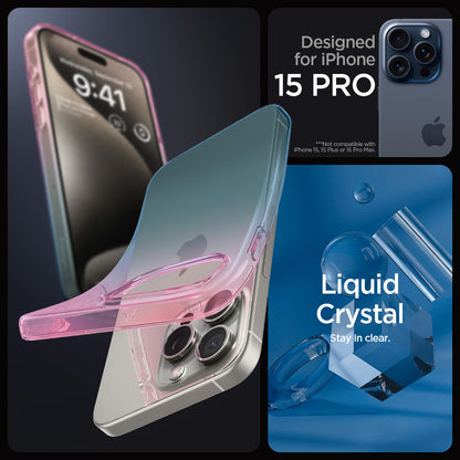 ACS06700 - iPhone 15 Pro Case Liquid Crystal in gradation pink showing the compatibility only with iPhone 15 Pro. Not compatible with iPhone 15 Plus | 15 Pro | 15 Pro Max