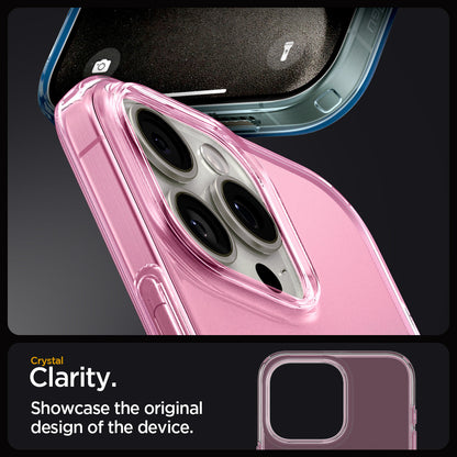 ACS06700 - iPhone 15 Pro Case Liquid Crystal in gradation pink showing the crystal clarity. Showcase the original design of the device