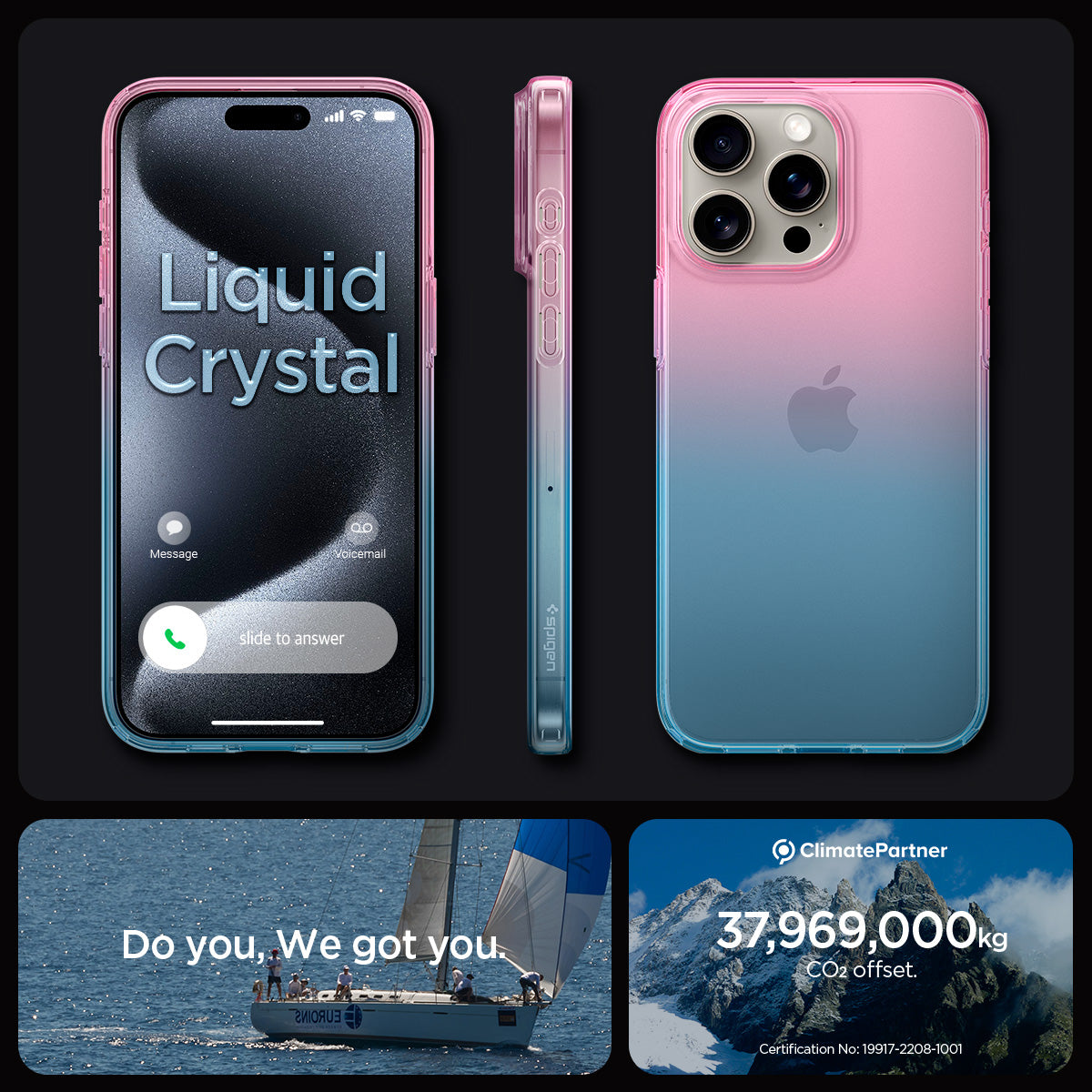 ACS06700 - iPhone 15 Pro Case Liquid Crystal in gradation pink showing the different angles