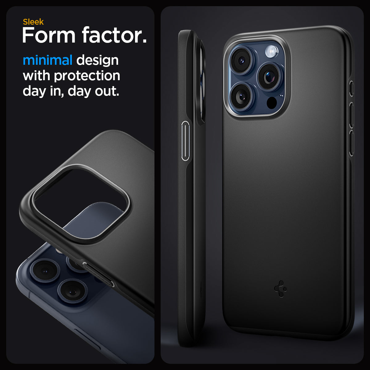 ACS06686 - iPhone 15 Pro Case Thin Fit in black sleek form factor. Minimal design with protection day in, day out.