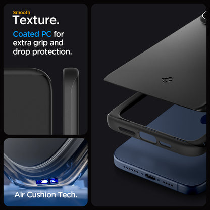 ACS06686 - iPhone 15 Pro Case Thin Fit in black smooth texture. Coated PC for extra grip and drop protection. Aircushion tech.