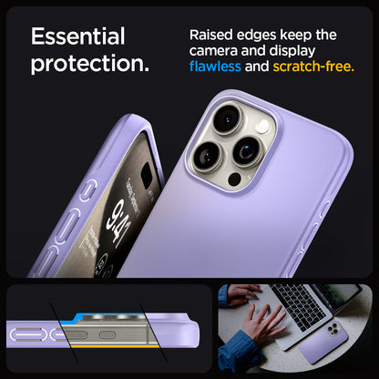 ACS06692 - iPhone 15 Pro Case Thin Fit in iris purple essential protection. Raised edges keep the camera and display flawless and scratch free.