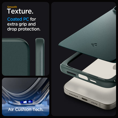 ACS06548 - iPhone 15 Pro Max Case Thin Fit in abyss green smooth texture. Coated PC for extra grip and drop protection. Aircushion tech.