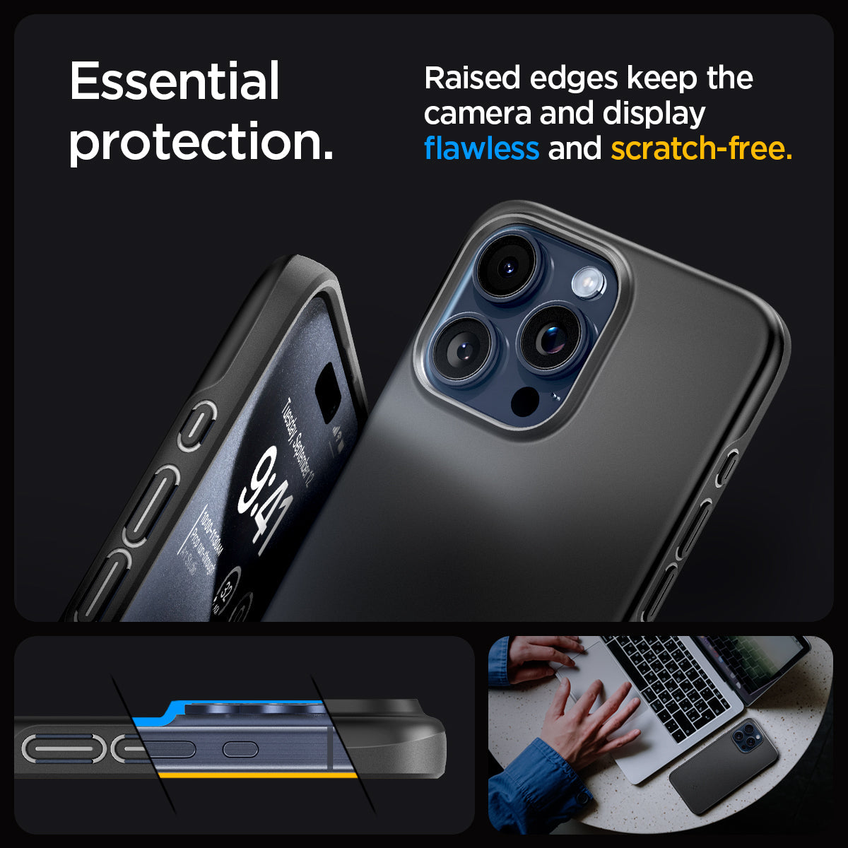 ACS06544 - iPhone 15 Pro Max Case Thin Fit in black essential protection. Raised edges keep the camera and display flawless and scratch free.