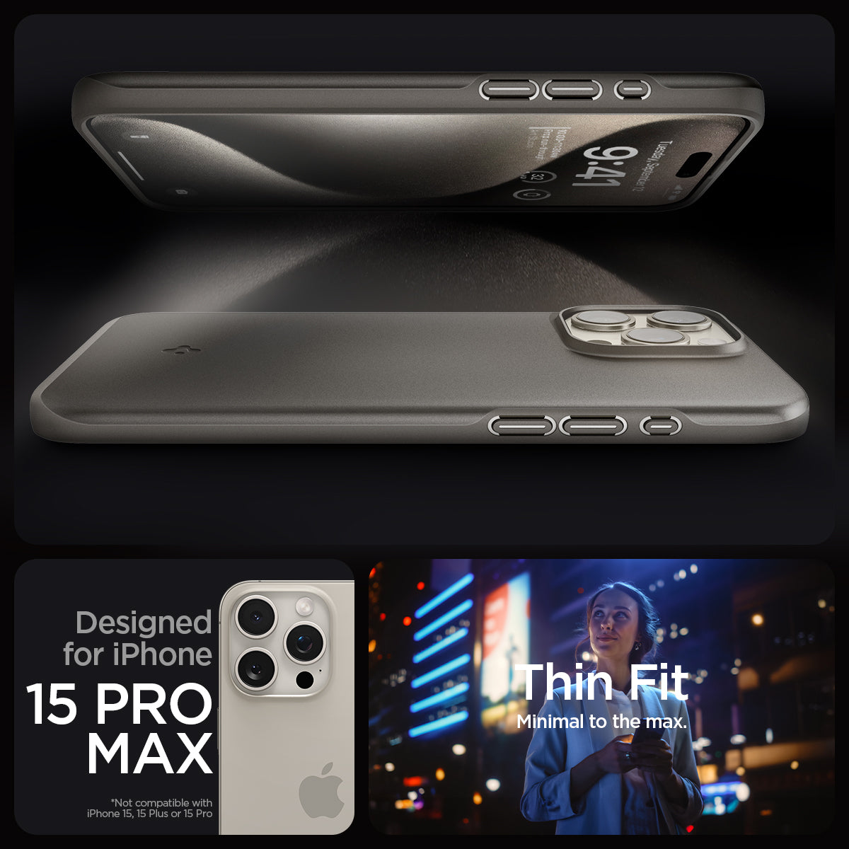 ACS06545 - iPhone 15 Pro Max Case Thin Fit in gunmetal designed for iPhone 15 pro max. Thin fit. Minimal to the max.