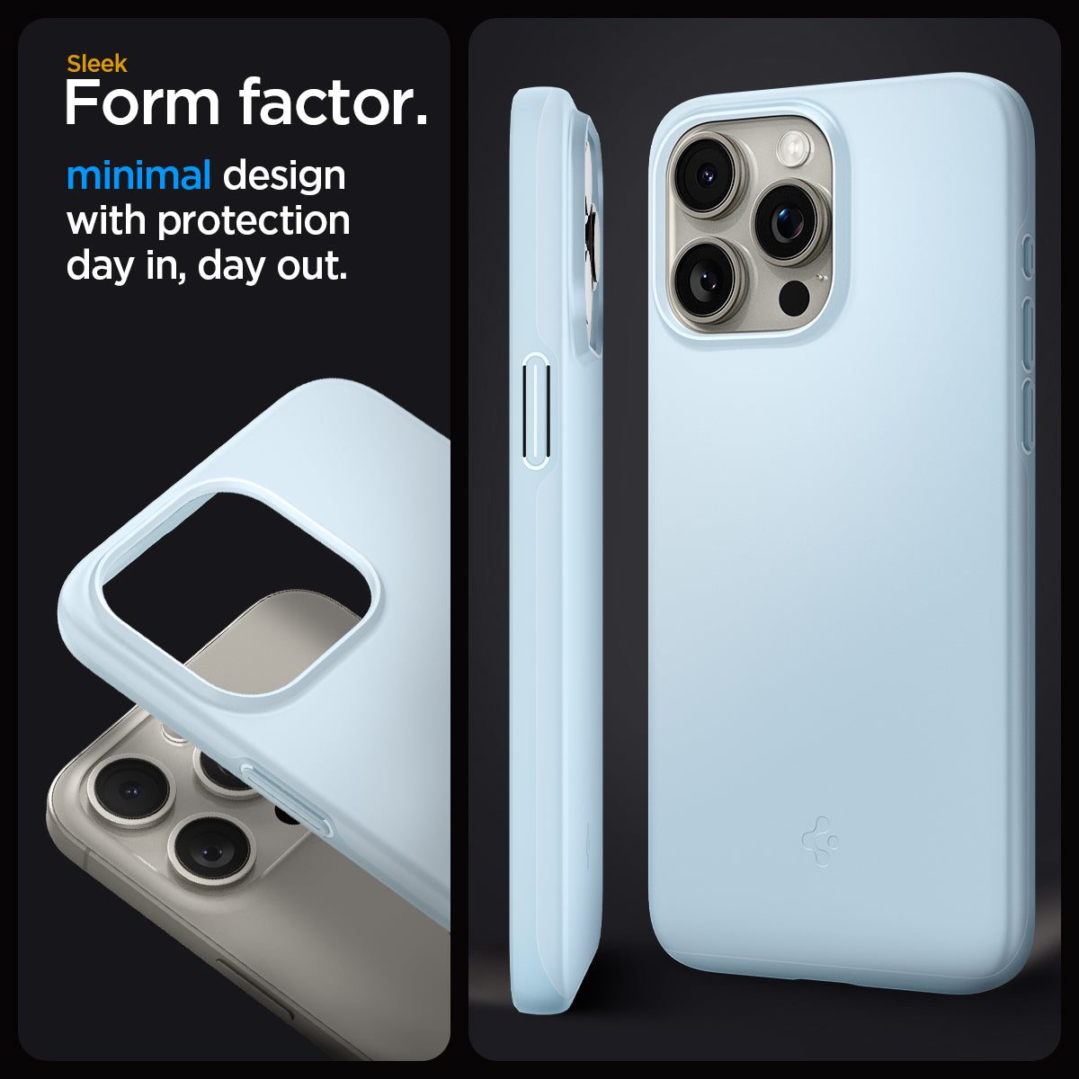 ACS06550 - iPhone 15 Pro Max Case Thin Fit in mute blue sleek form factor. Minimal design with protection day in, day out.