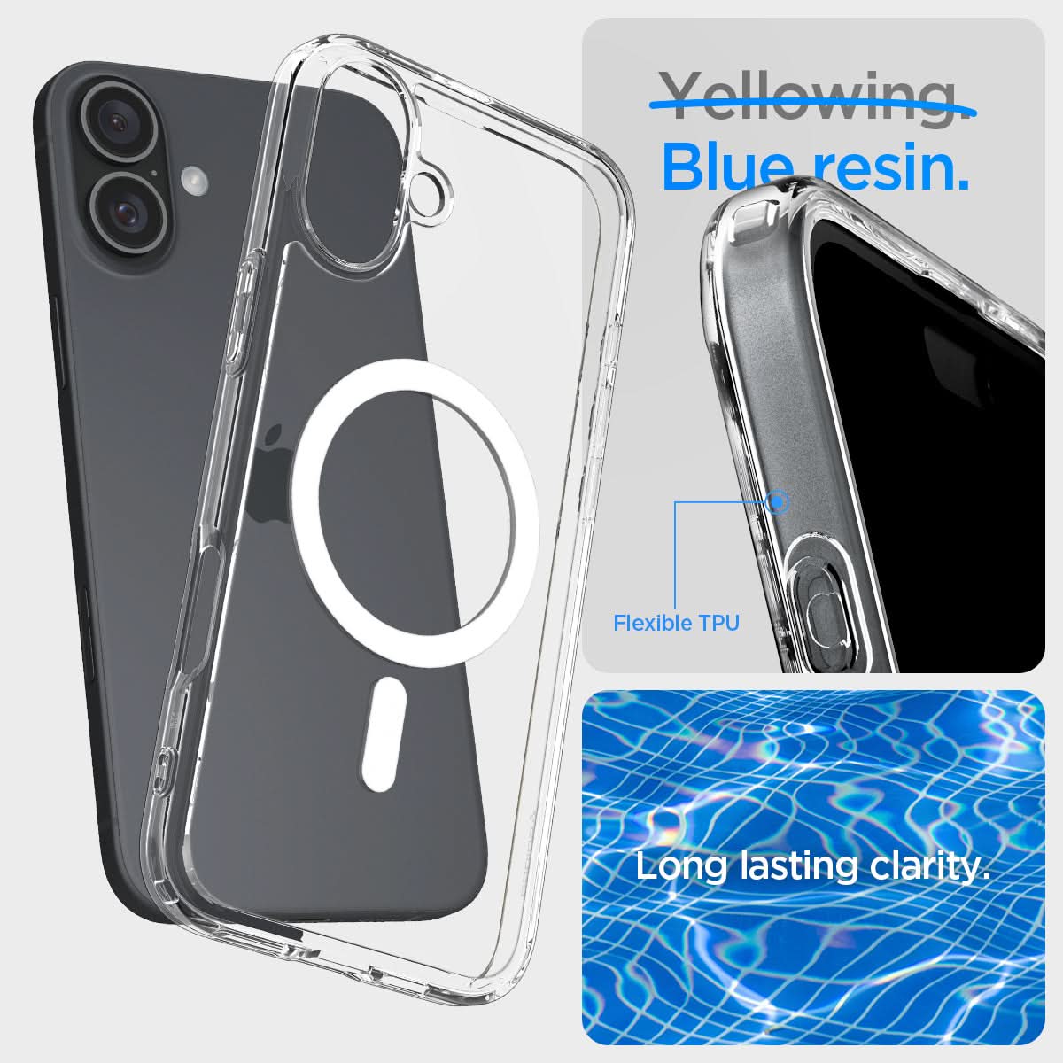 ACS08075 - iPhone 16 Plus Case Ultra Hybrid (MagFit) in White blue resin. Flexible TPU. long lasting clarity.