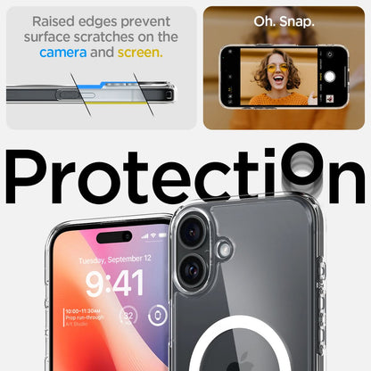 ACS08075 - iPhone 16 Plus Case Ultra Hybrid (MagFit) in White raised edges prevent surface scratches on the camera and screen. Oh snap. Protection.