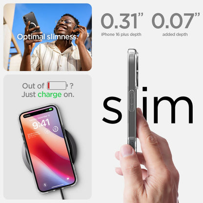 ACS08075 - iPhone 16 Plus Case Ultra Hybrid (MagFit) in White optimal slimness. Out of battery? Just charge on. 0.31" and 0.07" slim.
