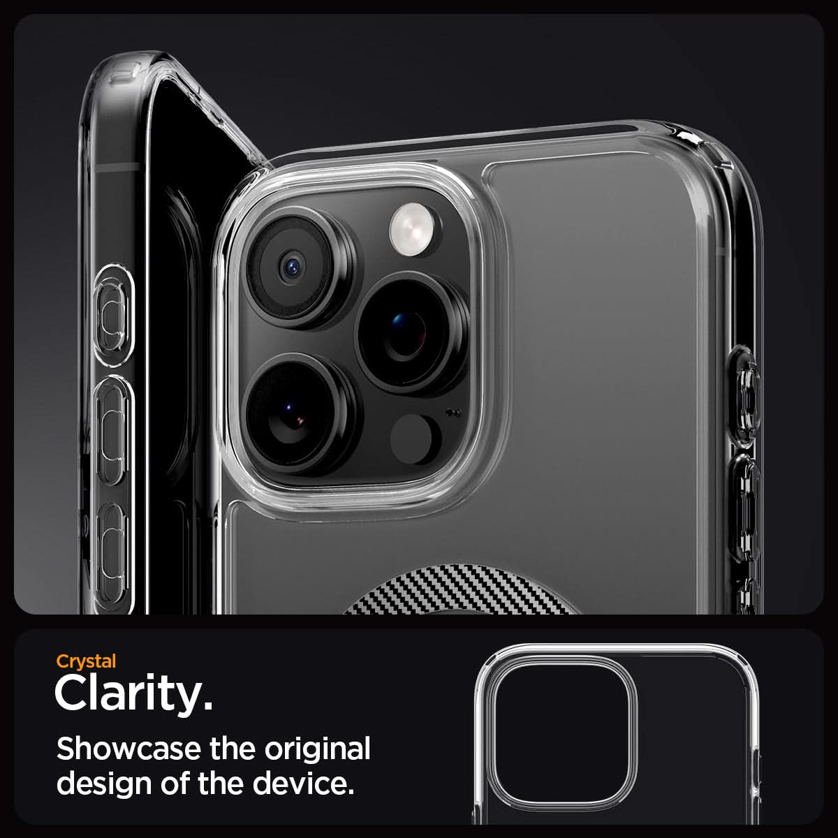 ACS08000 - iPhone 16 Pro Max Case Ultra Hybrid (MagFit) in Carbon Fiber crystal clarity. Showcase the original design of the device.