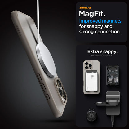 ACS08138 - iPhone 16 Pro Case Ultra Hybrid (MagFit) in Frost Natural Titanium stronger magfit. improved magnets for snappy and strong connection. Extra snappy. accessory not included.