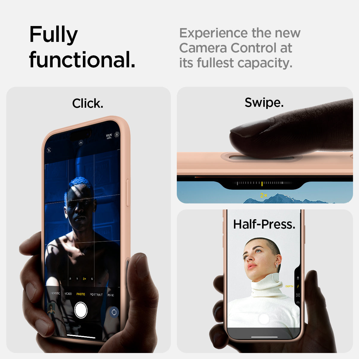 ACS09069 - iPhone 16 Pro Max Case Ultra Hybrid T (MagFit + Camera Control) in Frost Rose Titanium showing the fully functional, experience the new camera control at its fullest capacity, click, swipe and half-press