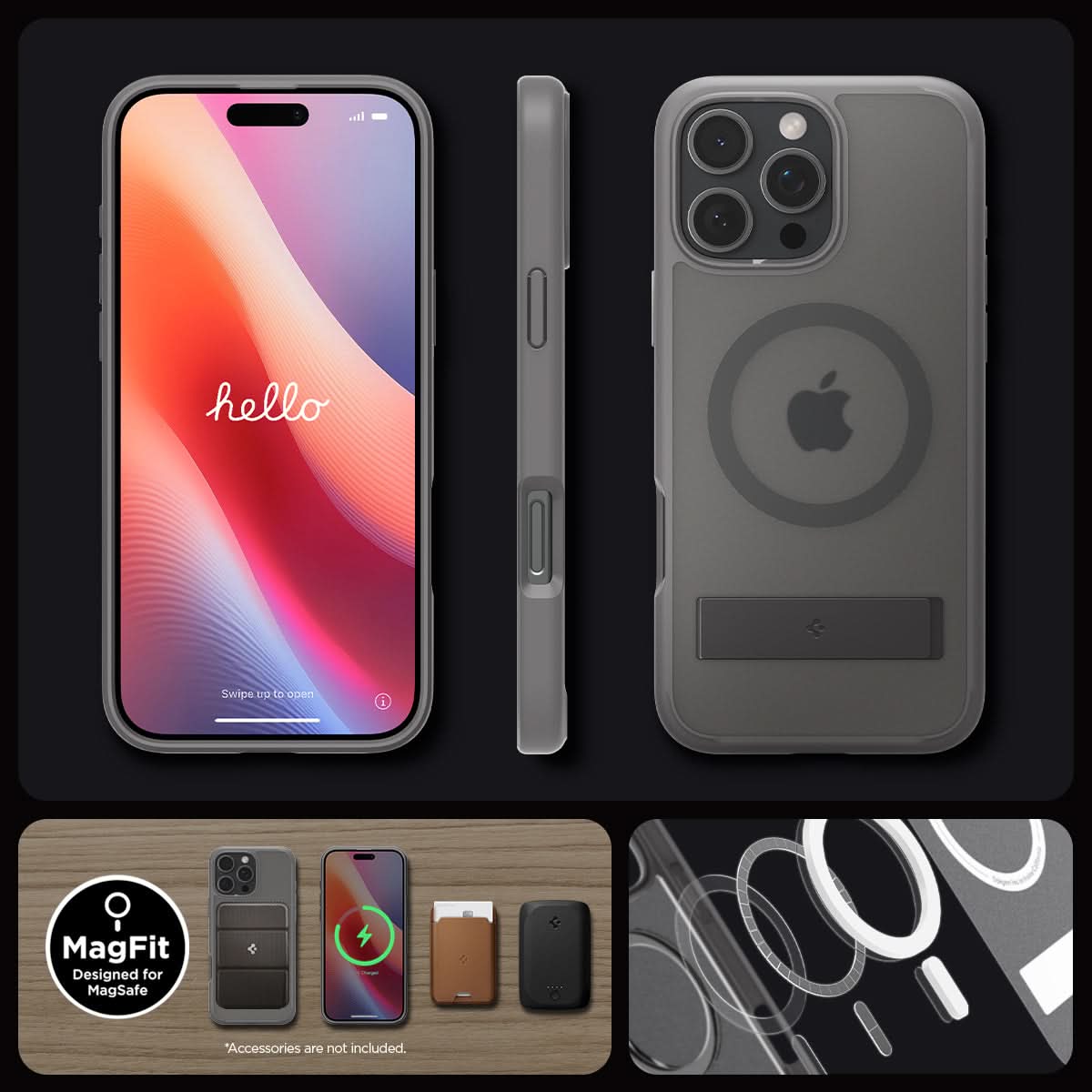 ACS08378 - iPhone 16 Pro Max Case Ultra Hybrid S (MagFit) in Frost Gray showing front, side and back.