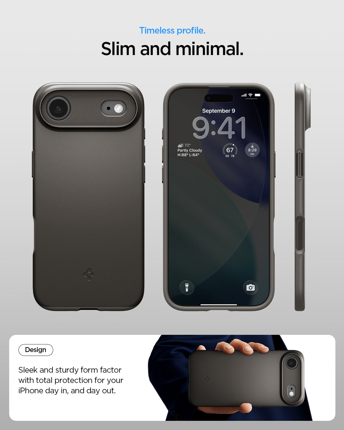 ACS09918 - iPhone 17 Air Thin Fit (MagFit) in Gunmetal check timeless profile. slim and minimal. Design. Sleek and sturdy form factor with total protection for your iPhone day in and day out.