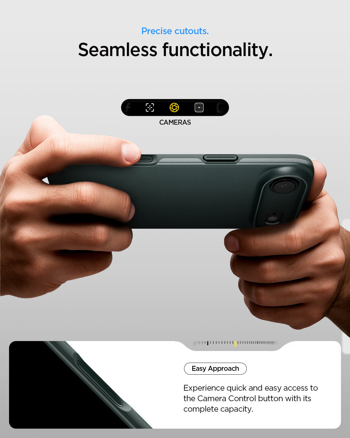 ACS09917 - iPhone 17 Air Thin Fit (MagFit) in Abyss Green showing precise cutouts. seamless functionality. Easy approach Experience quick and easy access to the camera control button with its complete capacity.