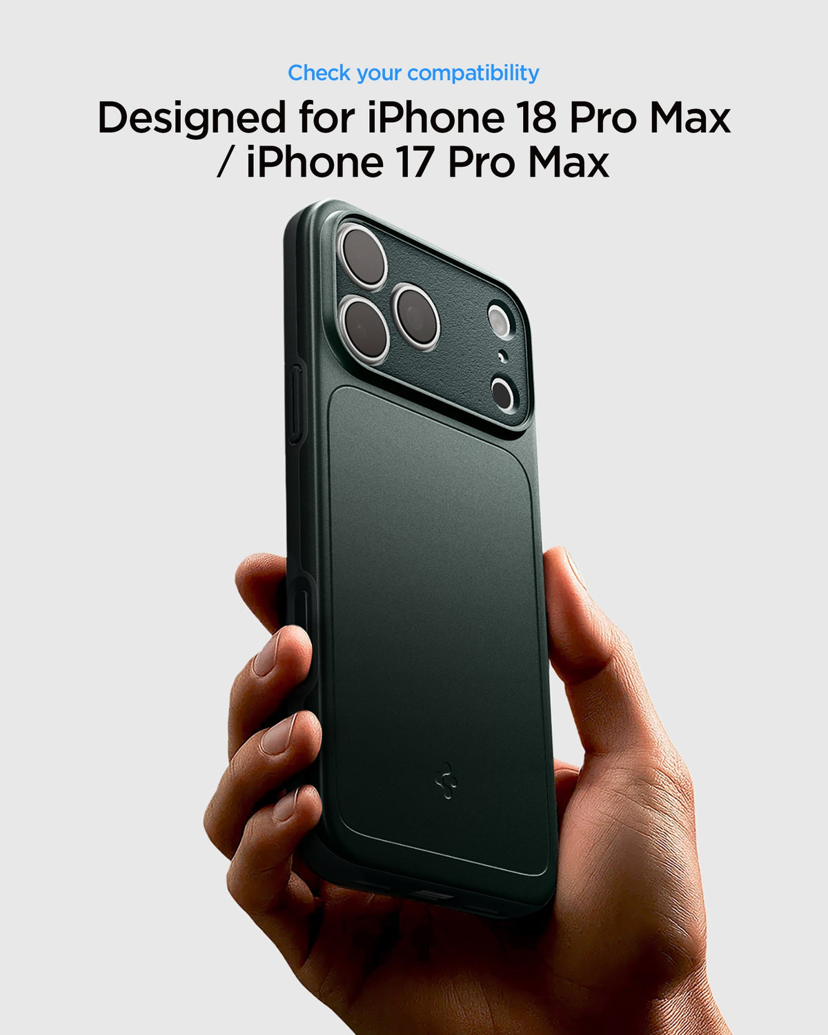 ACS09880 - iPhone 17 Pro Max Thin Fit (MagFit) in abyss green showing a slim case designed for compatibility across two device generations.