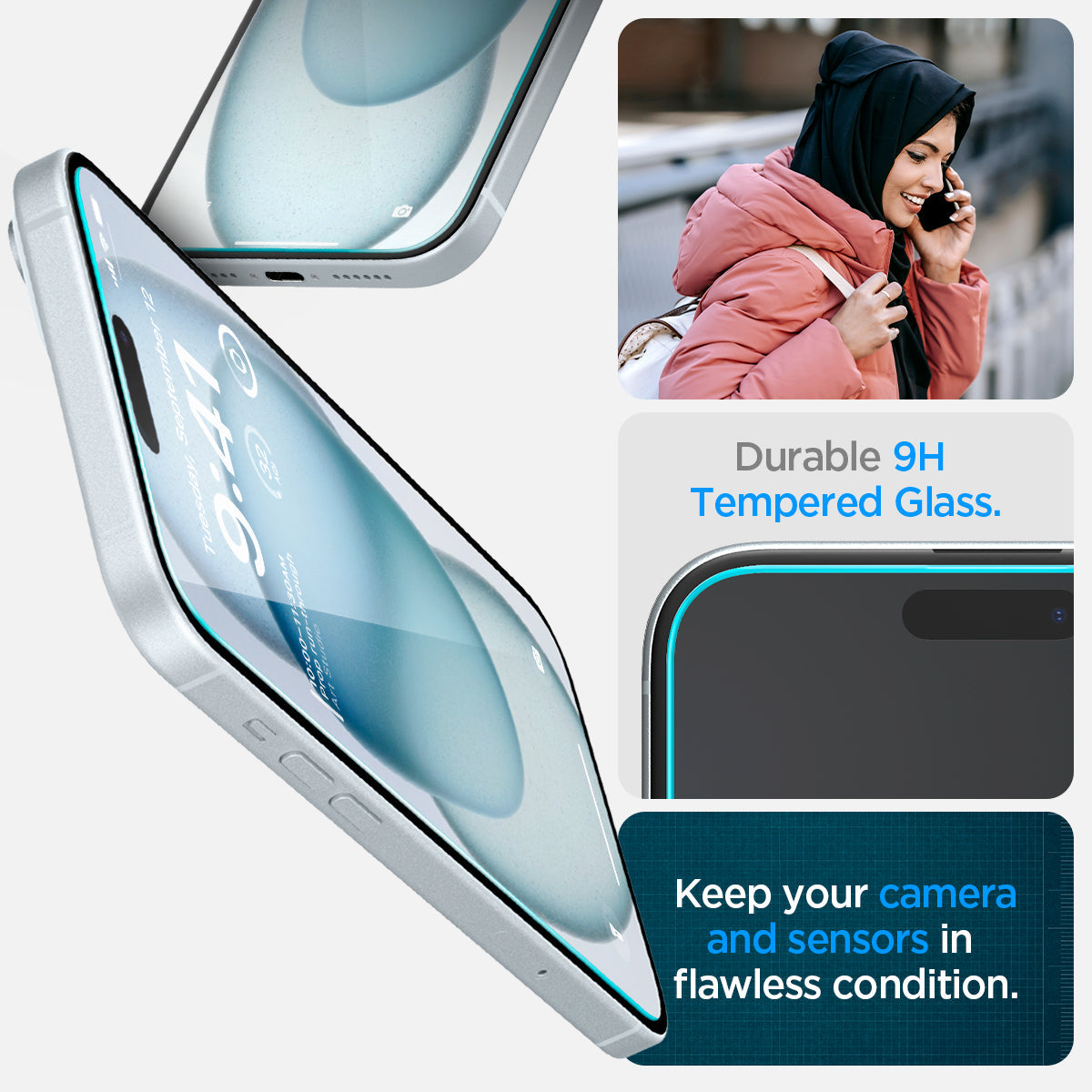 AGL06903 - iPhone 15 Screen Protector EZ FIT GLAS.tR (Sensor Protection) durable 9h tempered glass. keep your camera and sensors in flawless condition.